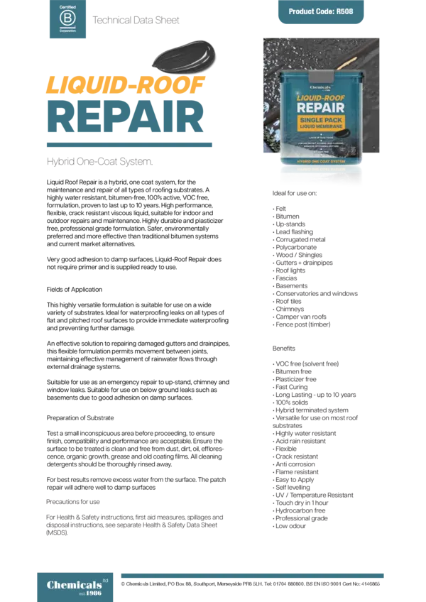 Liquid Roof Repair Datasheet PDF 